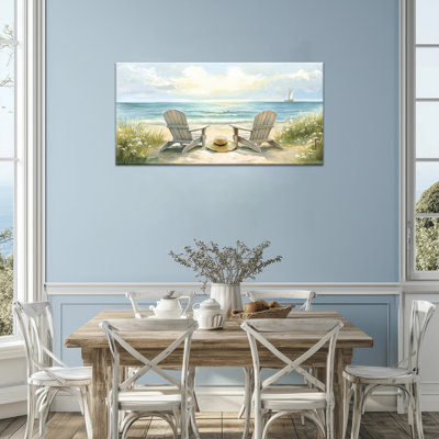 Beach Canvas Wall Art - Coastal Beach Pictures Wall Decor, Nautical Ocean Painting Prints for Living Room, Seashore Wall Decoration Frame Wrapped Canvas Print, 12×24 inches