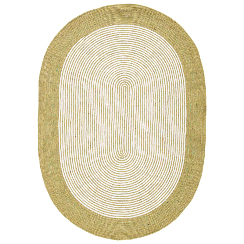 Tapis en laine / coton tissé à la main Mcclure en vert / ivoire, Ovale 4 pi x 6 pi
