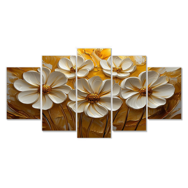 Fleurs blanches et dorées, fleurs sauvages I - décoration murale fleurs sauvages - Art mural traditionnel