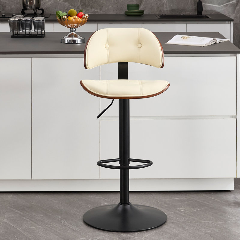 Tabouret de bar pivotant et réglable en hauteur avec repose-pieds, Siège beige / structure noire, 1