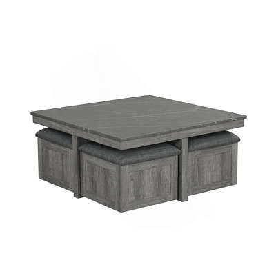 Coffee Table, Square Shape Coffee Table With 4 Storage Stools