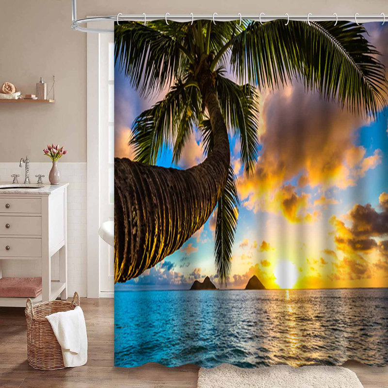 Magnifique rideau de douche Sunrise Hawaii Beach Paradise Surf avec 12 crochets, L 72 po x l 78 po