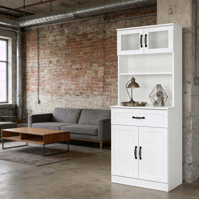 Armoire à café avec portes en verre et tablettes réglables