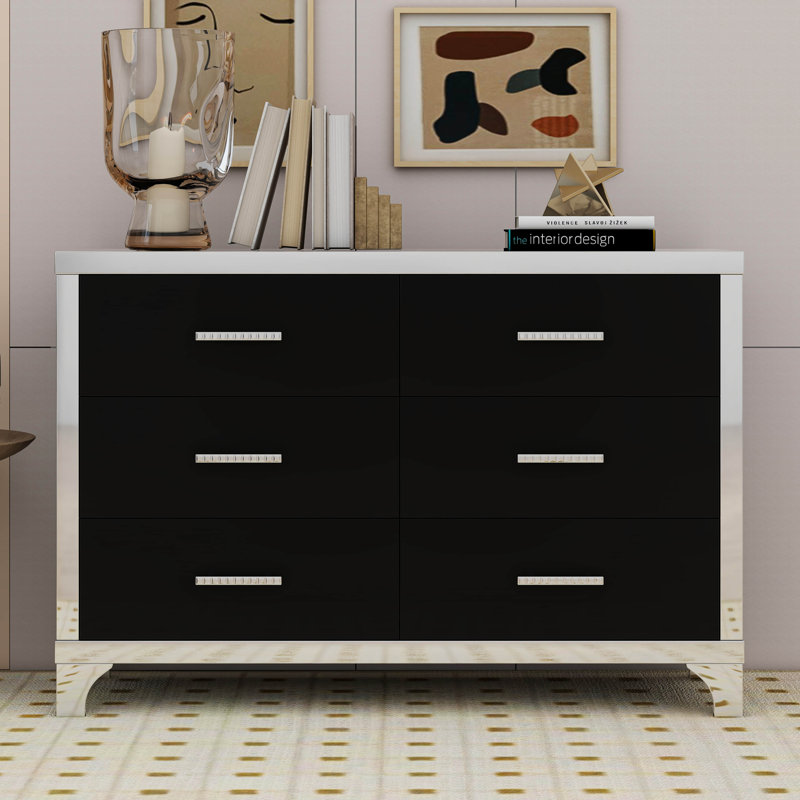 6 Drawer Dresser High Gloss Dresser With Golden Metal Handles Black 6 Drawer Dresser High Gloss Dresser With Golden Metal Handles Black
