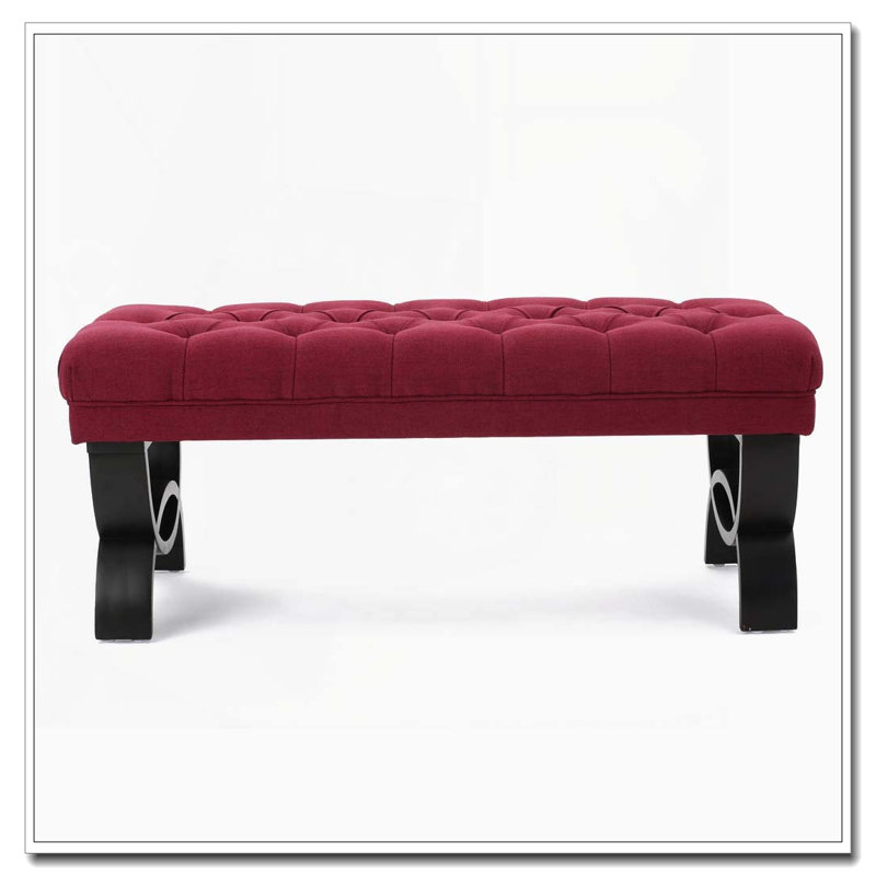 Banc de repose-pieds capitonné à boutons Hilton, Rouge