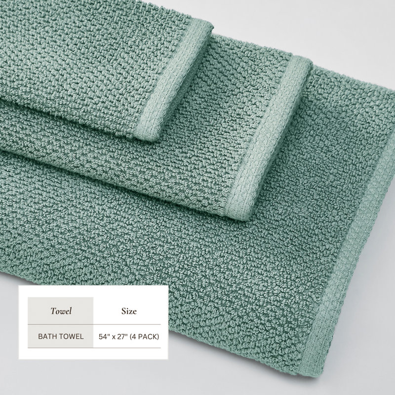 Mineral Blue Cotton Textured Bath Towels Set of 4