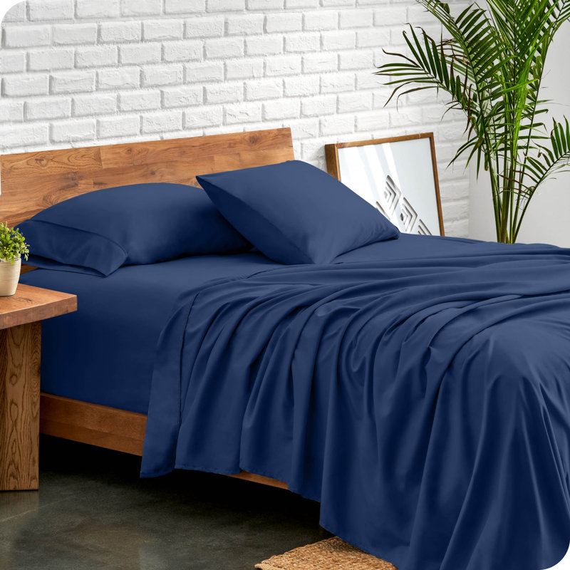 Ensemble de couvre-lit et de draps, Gris clair / Bleu foncé, Couvre-lit simple TG + 4 pièces supplémentaires