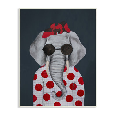 " Fashionable Elephant Sunglasses Bow Polka Dot Pattern Portrait " by Coco de Paris Acrylic Painting