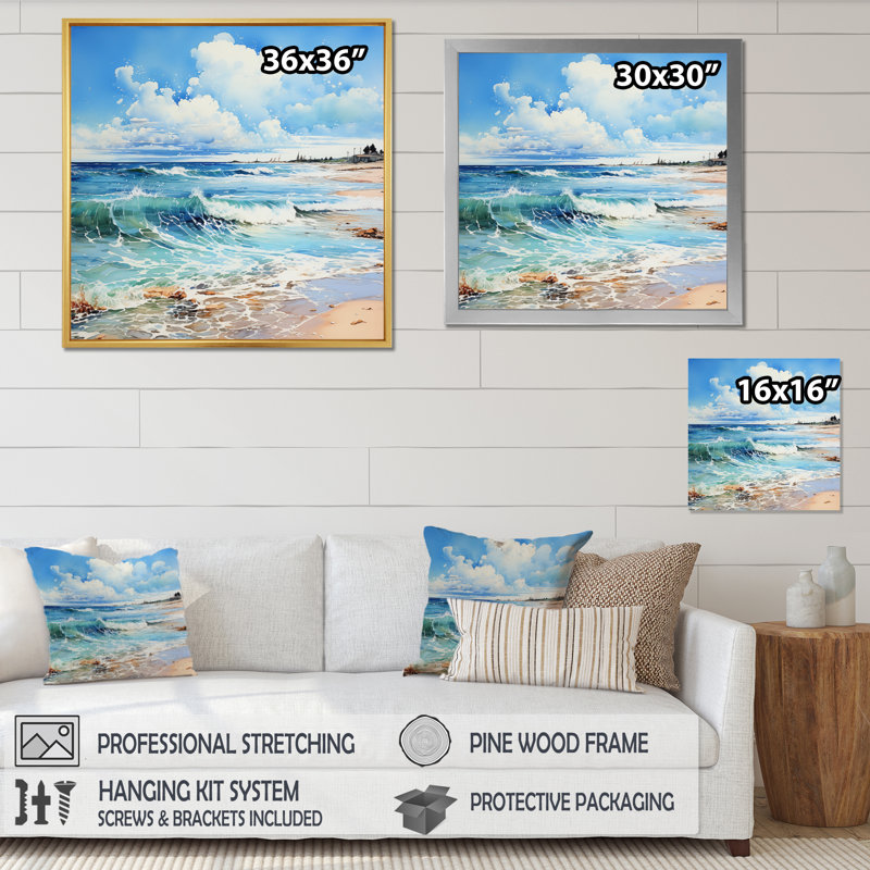 Relaxing Beach Breezes IV - Nautical & Beach Canvas Art Print, H 36 po x l 36 po x P 1,5 po, Cadre simple noir
