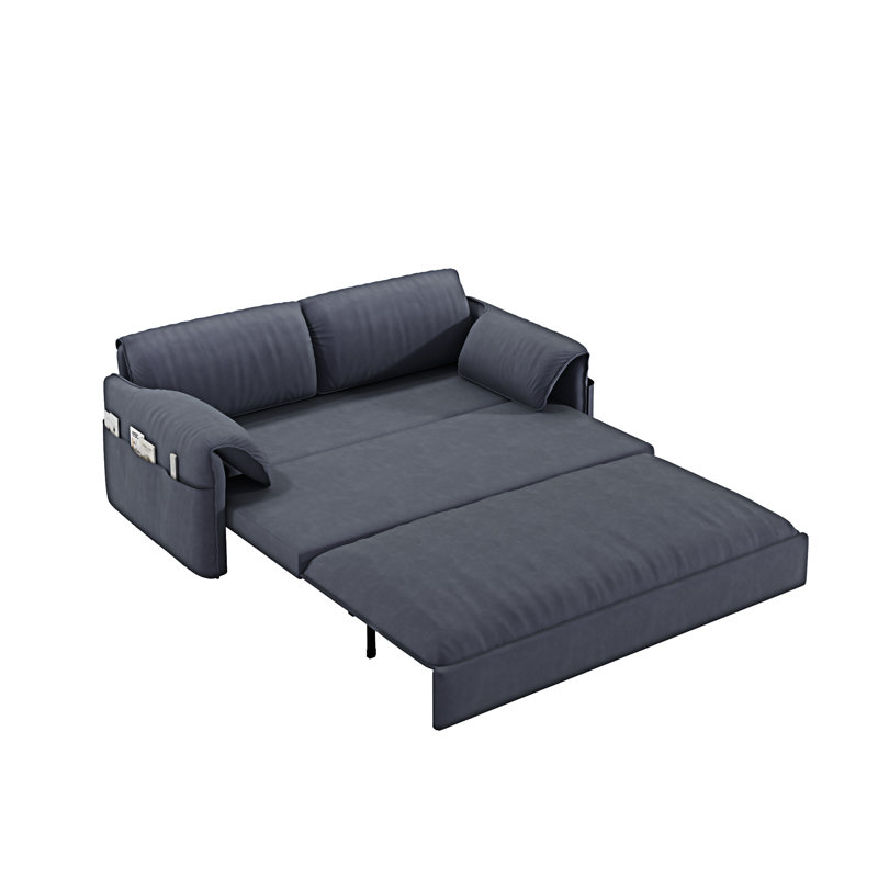 Flum 66“ Queen Size Convertible Sleeper Sofa Bed Pull-Out Futon Loveseat, Gray Velvet 