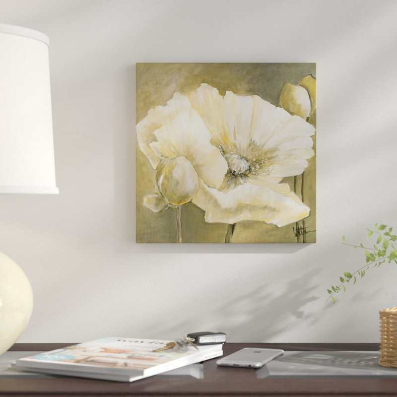 «Poppy in White II», impression sur toile, H 18 po x l 18 po x P 1,5 po, Toile avec cadre noir, Pas de tapis