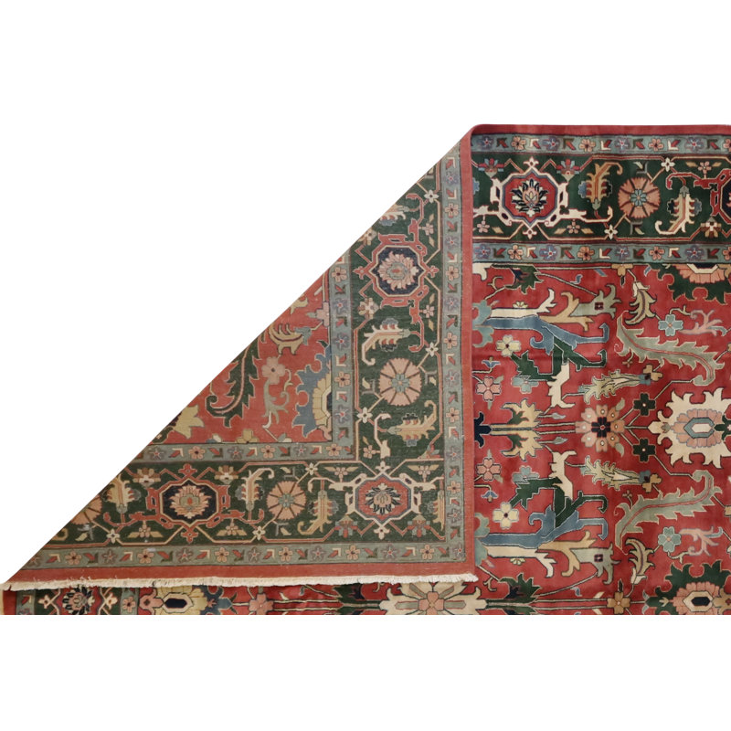 Oriental Hand-Knotted Wool Terracotta/Green/Blue/Beige Area Rug