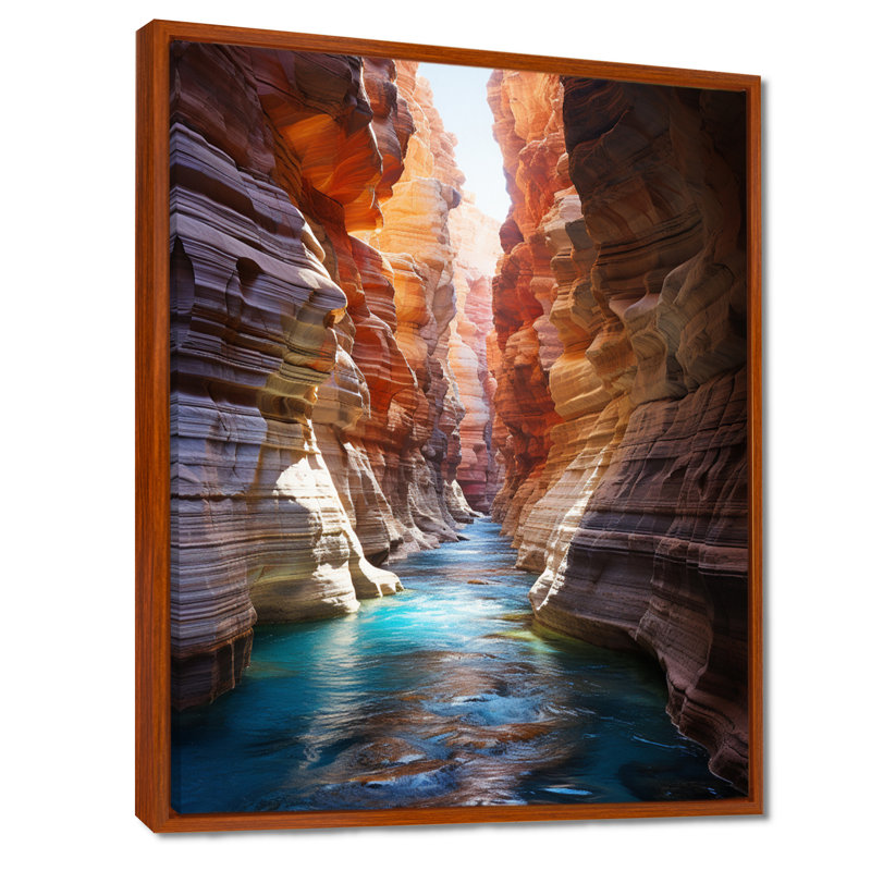 Canyon antilope turquoise, gouttes - art mural Canyon, H 32 po x l 24 po x P 1 po, Cadre flottant brun