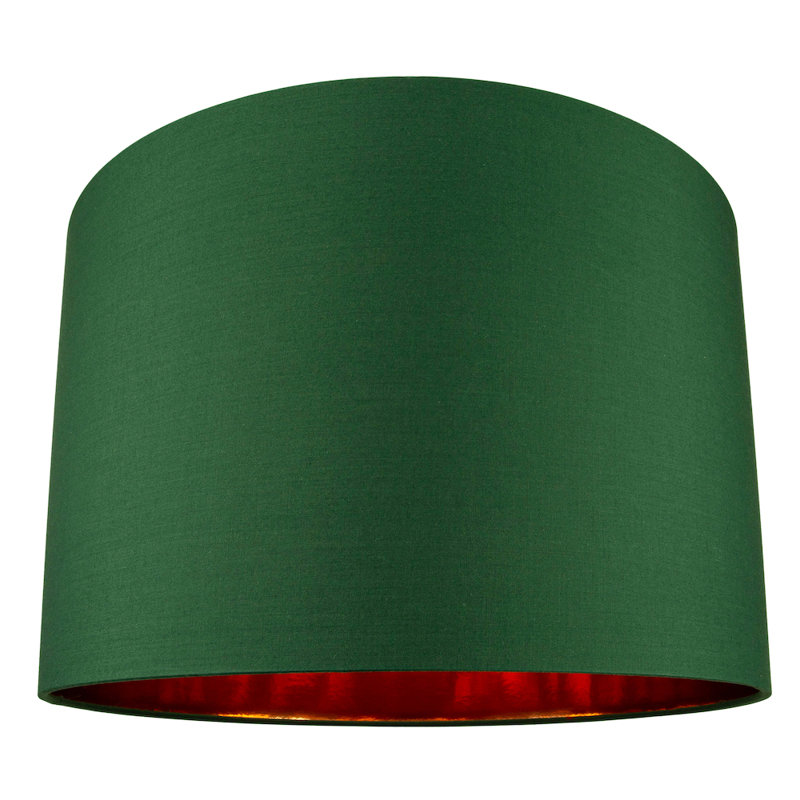 Contemporary Cotton Lamp/Light Shade with Shiny Paper Inner, 25cm H x 40cm W x 40cm D, Green