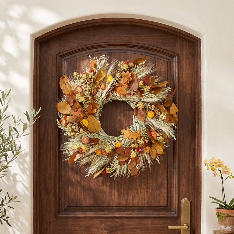 Preserved Leaves and Strawflowers Fall Wreath