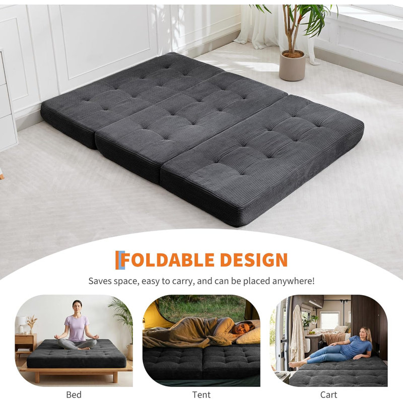 6-Inch Tri-Fold Mattress, Foldable Floor Sofa Bed with High-Density Support Foam & Tufted Design