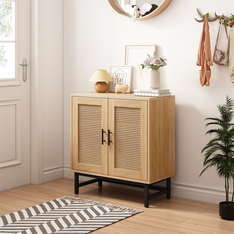 Iron Rectangle Accent Cabinet, Oak