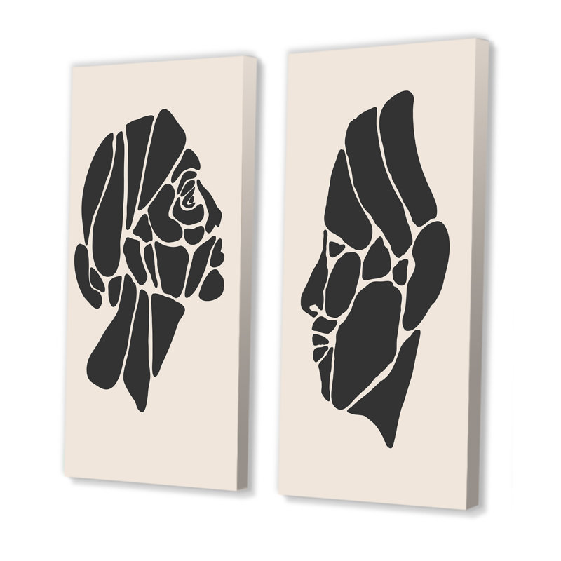 Minimalisme, portrait de femme IV - ensemble de 2 peintures, H 40 po x l 40 po x P 1,5 po, Toile tendue
