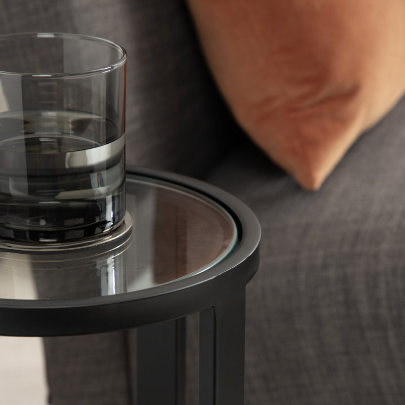 Round Glass and Metal Drink Table