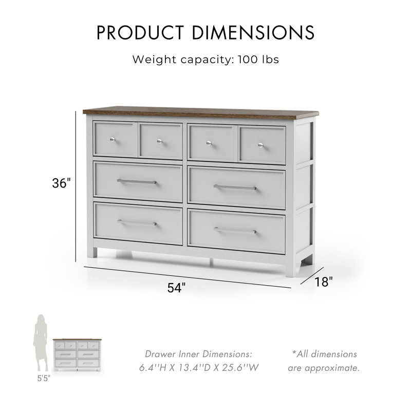 Lonegan 6-Drawer Dresser, White;Brown