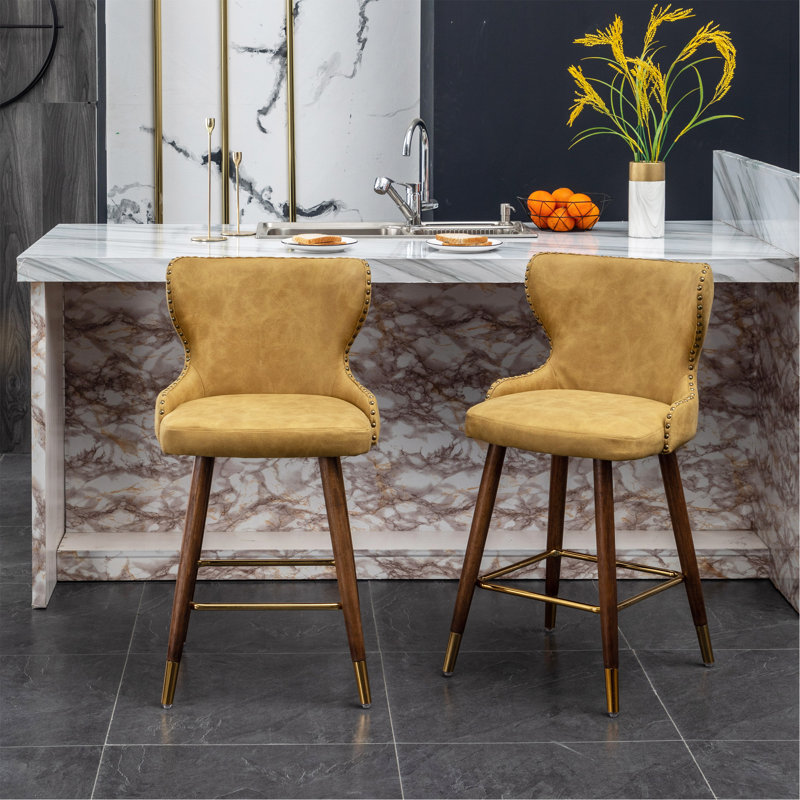 Ensemble de 2 tabourets de comptoir Nevis Mid-Century, Jaune