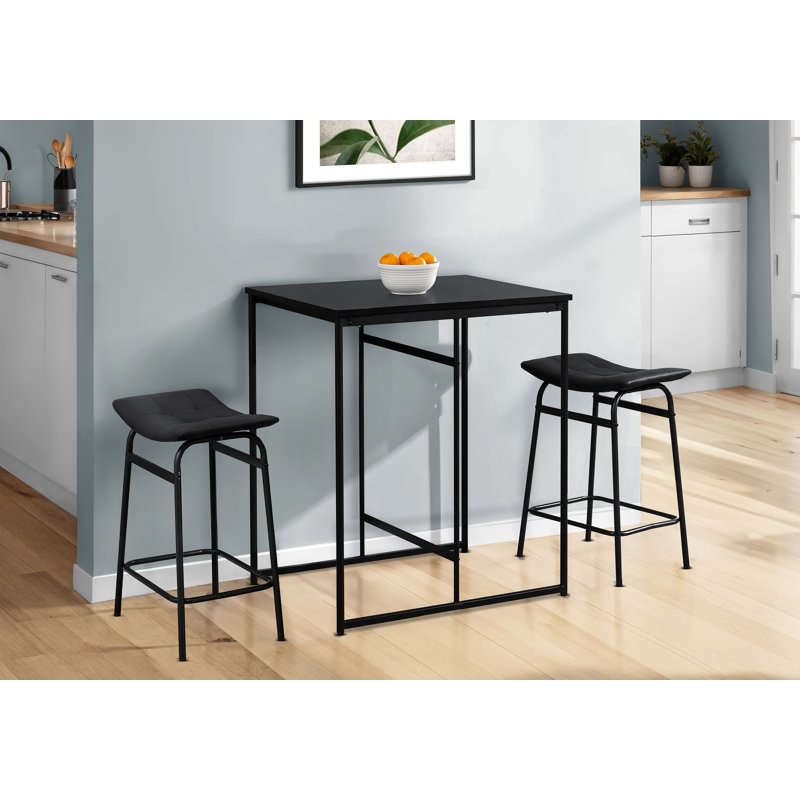 Tabouret de bar, hauteur de comptoir, ensemble de 2, cuisine, aspect cuir noir, métal noir, contemporain, moderne