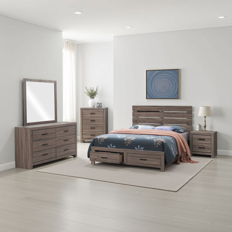 Chambre de rangement 5 pièces Sili, Brun chêne, bronze foncé, Queen