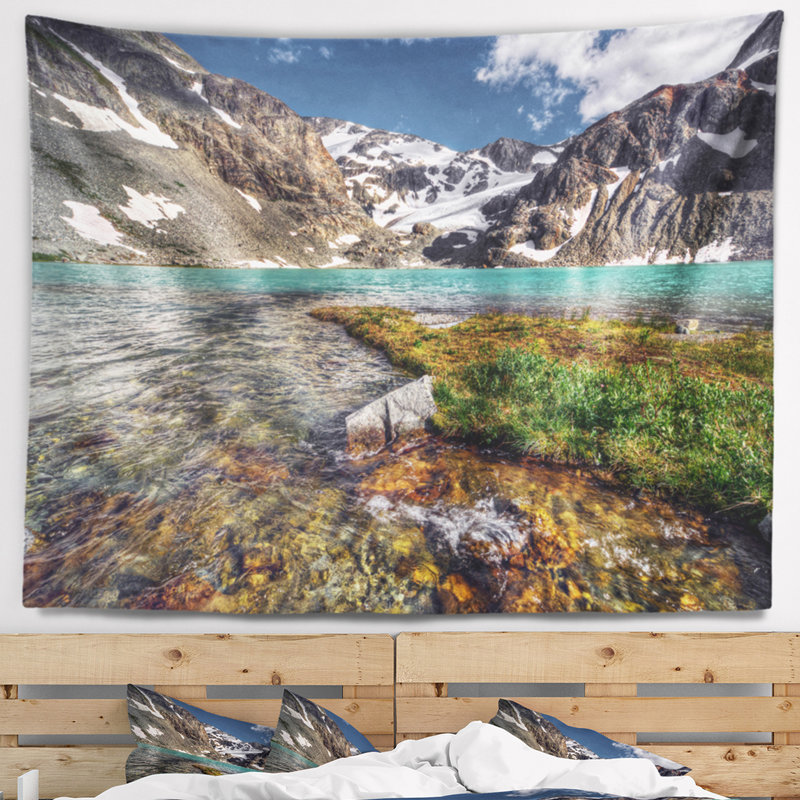 Paysage avec ruisseau transparent dans les montagnes, H 32 po x l 39 po
