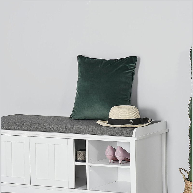 Shoe Bench Storage Ottoman with Sliding Doors, Adjustable Shelving, 6 Compartments, and Padded Seat, White