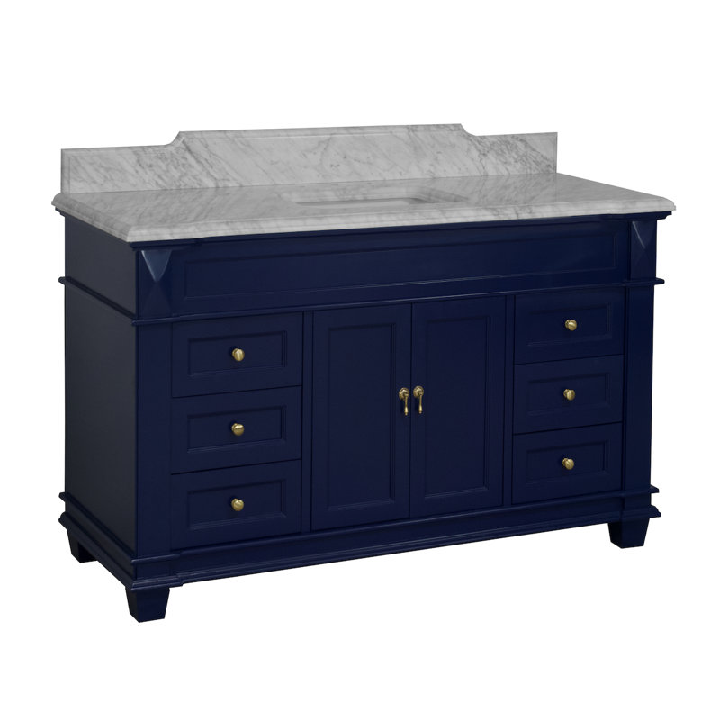 60'' Single Bathroom Vanity with Top, Carrara Marble, Royal Blue