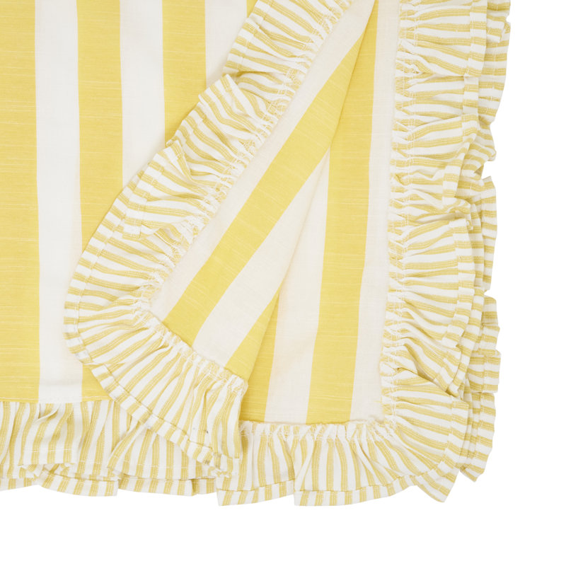 Striped Ruffle Edge Table Runner – Decorative Non-Reversible Cotton Blend Table Runner for Dining Table, 16"x72", Yellow