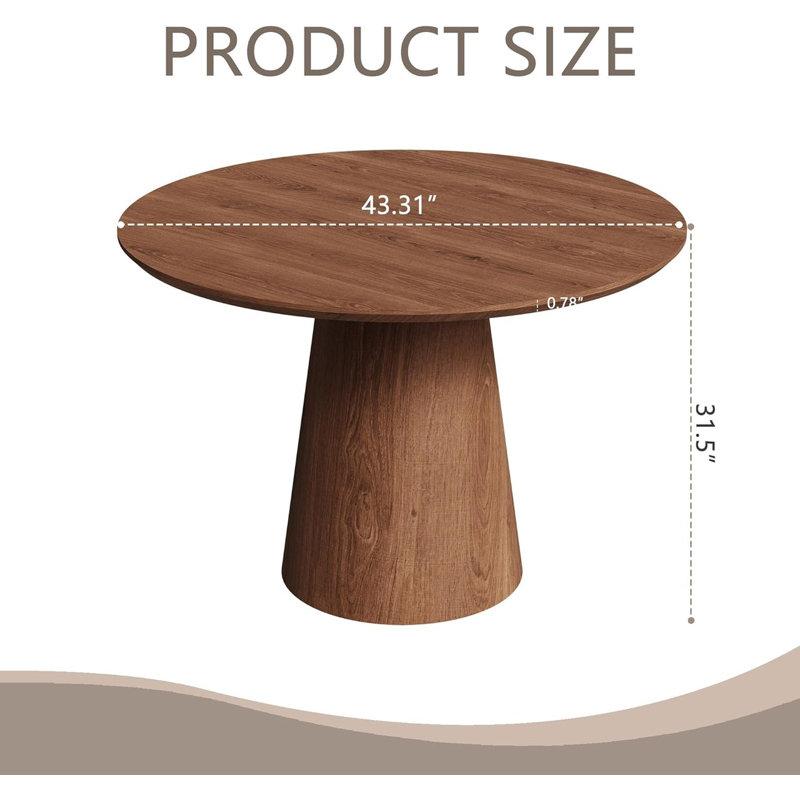 43" Round Dining Table for 4-6, Modern Wood Kitchen Table with Sturdy Pedestal Base, Space-Saving Design for Apartments, Small Spaces