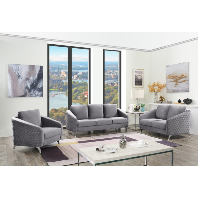 Causeuse moderne chic en velours gris Sofia, Gris