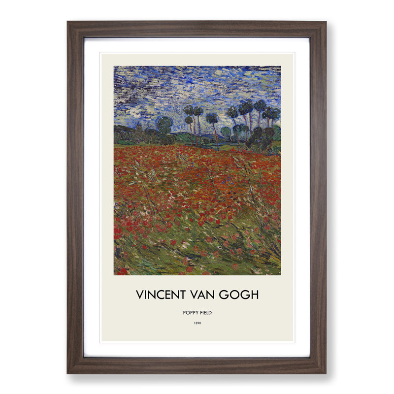Poppy Field Print by Vincent Van Gogh - Picture Frame Painting, Walnut Framed, 36cm H x 27cm W x 2cm D