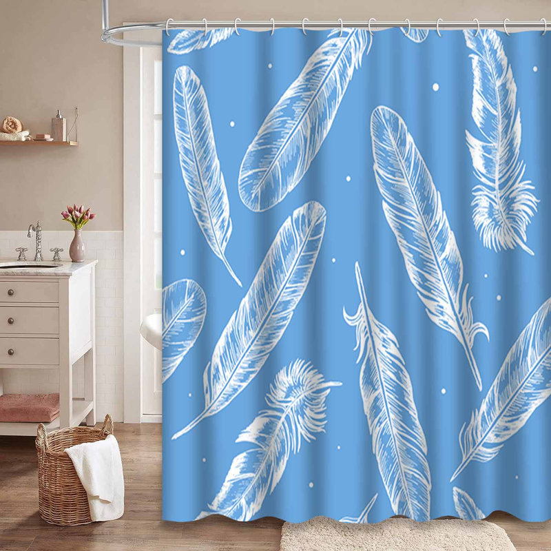 Rideau de douche blanc à plumes avec 12 crochets, L 72 po x l 84 po