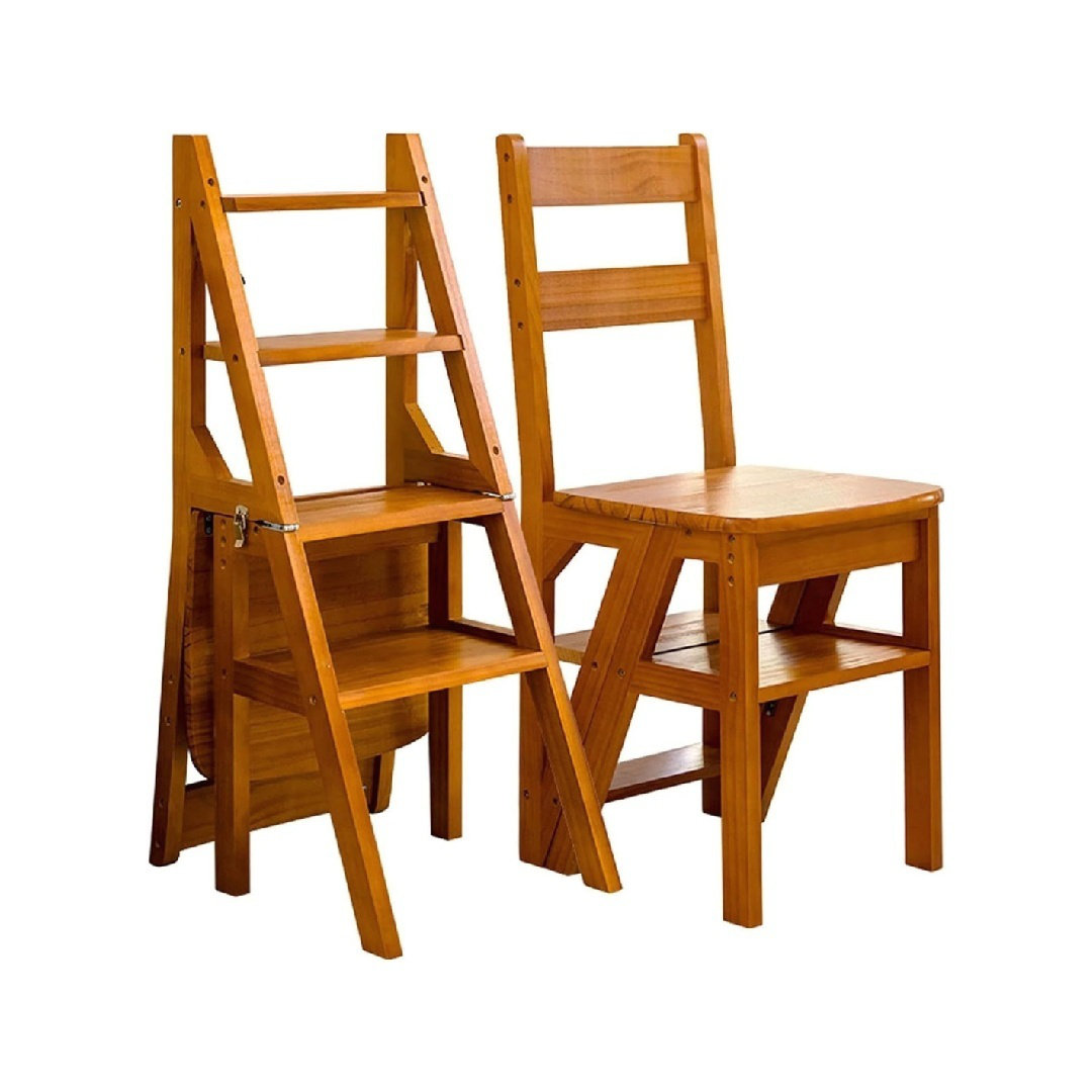 Corrigan Studio 4 Tier Folding Step Ladder, 3-In-1 Wooden Folding ...