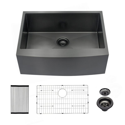 27 Gunmetal Black Farmhouse Sink - 27*21*10 Inch Kitchen Sink Stainless Steel 16 Gauge Apron Front Kitchen Sink