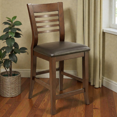 Amelio Brown Cherry Padded Faux Leather Ladder Back Counter Height Chair Set Of 2