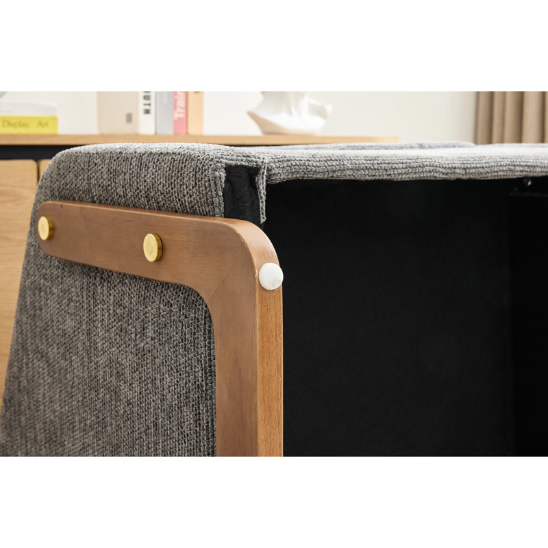 Fauteuil d'appoint en chenille avec assise rembourrée et structure en bois gris, Gris
