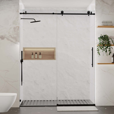 56" - 60" W x 76" H Single Sliding Frameless Shower Door, 5/16" (8mm) Tempered Glass & Stainless Steel Hardware