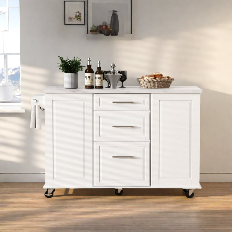 Kitchen Island With Storage Tilt Trash Can Cabinet And Pull Out Cabinet Organizer, White