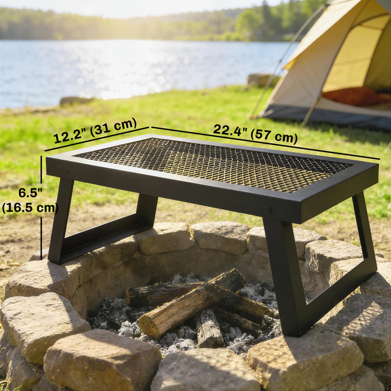 Gril de feu de camp pliant, grille de barbecue en acier au carbone, noir