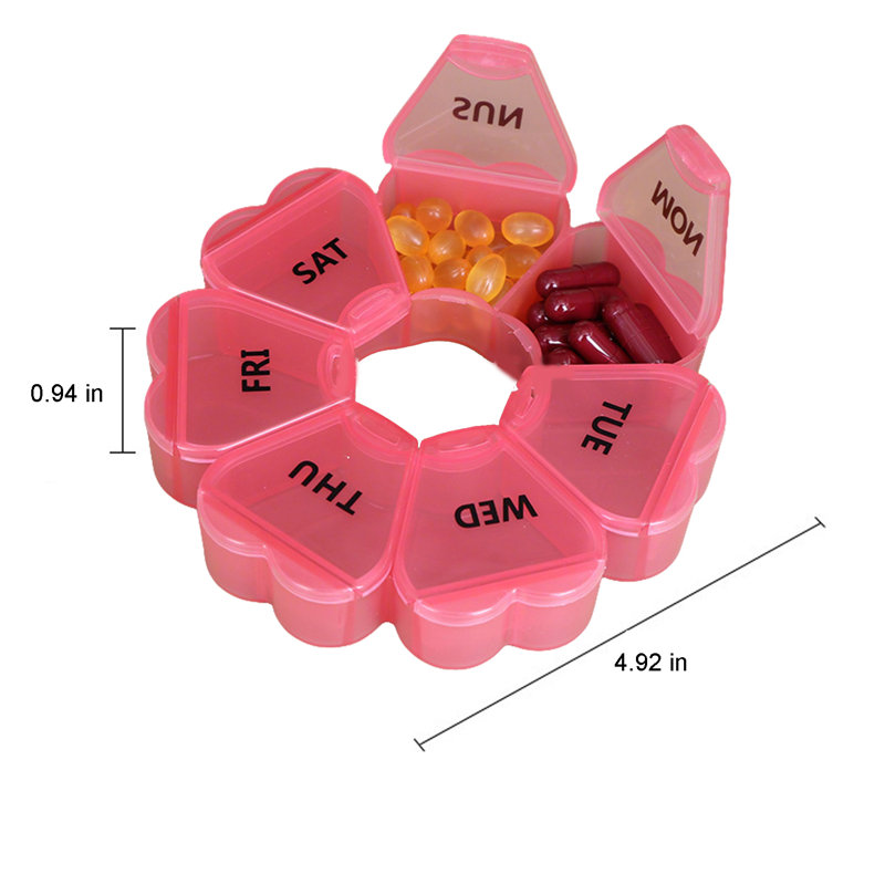 Étui à pilules avec bouton-poussoir transparent 7 jours, Rouge