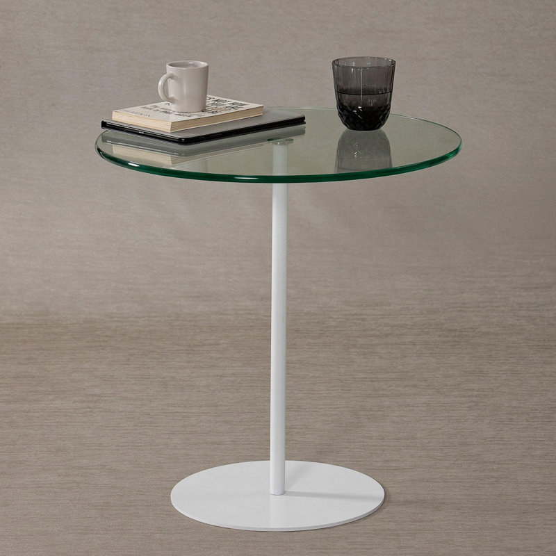 Table d'appoint moderne, blanche, 19,7 po x 19,7 po x 19,7 po | Plateau 100% verre trempé, cadre 100% métal | Conception élégante et durable, parfaite pour le salon, la chambre à coucher ou le bureau | Décoration contemporaine pour la maison