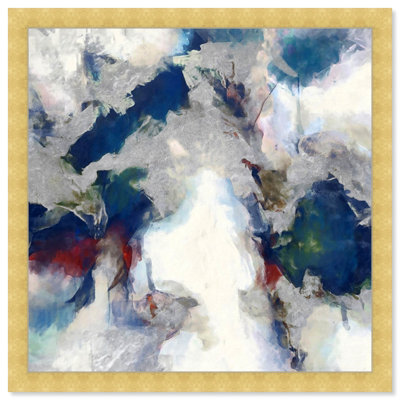 Blue and Silver Abstract Shades Urban Modern Framed Art Painting for Living Room