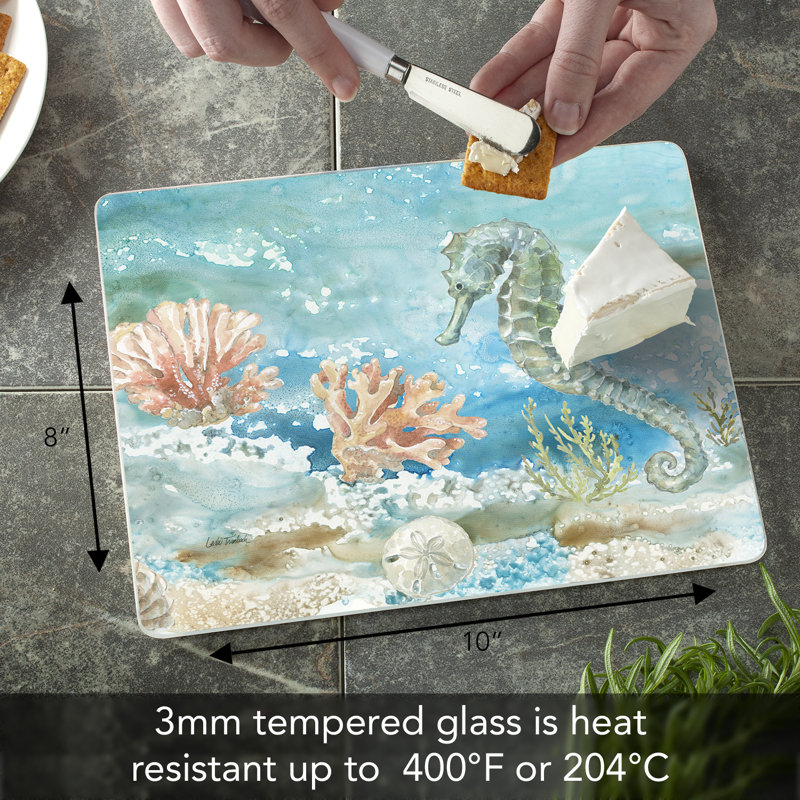 Under the Sea Tempered Glass Cutting Board 10" x 8"