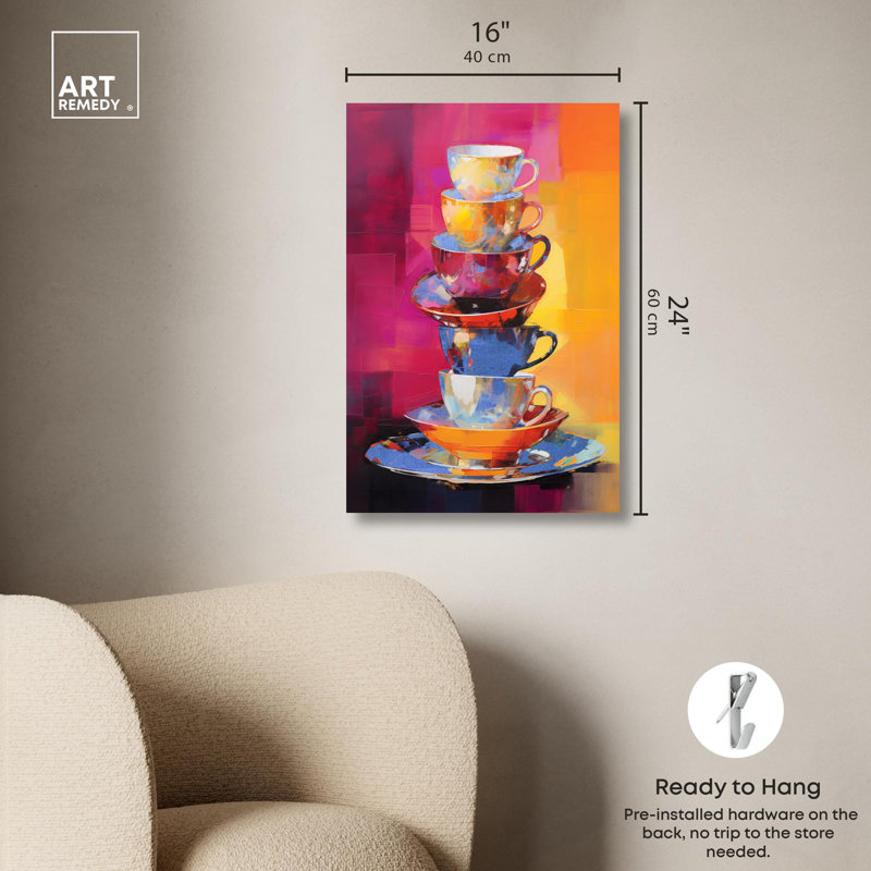 "Bright Teacups", art mural par Art Remedy, H 24 po x l 16 po, Toile tendue