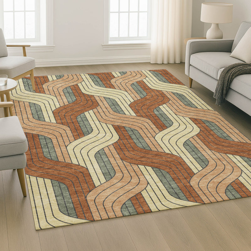 Premium Machine Washable Mayfield AMF2422 Striped Rug, 8' x 10', Paprika