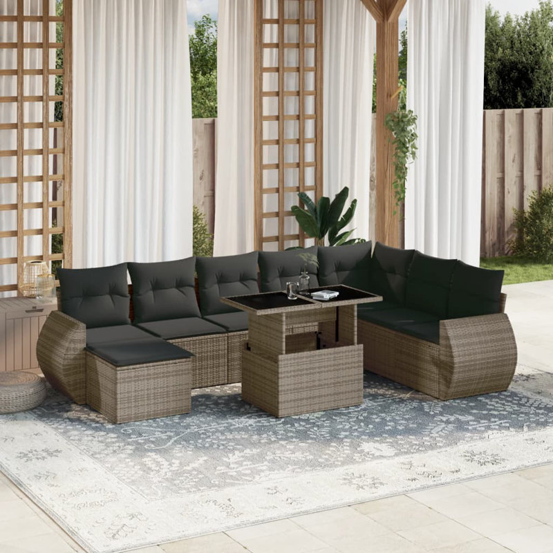 Ensemble de canapé de jardin Vidaxl PE rotin gris, acier thermolaqué, verre trempé