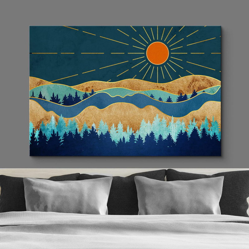 «Soleil orange brillant sur la forêt de montagne de granit» sur, Toile tendue, H 24 po x l 36 po
